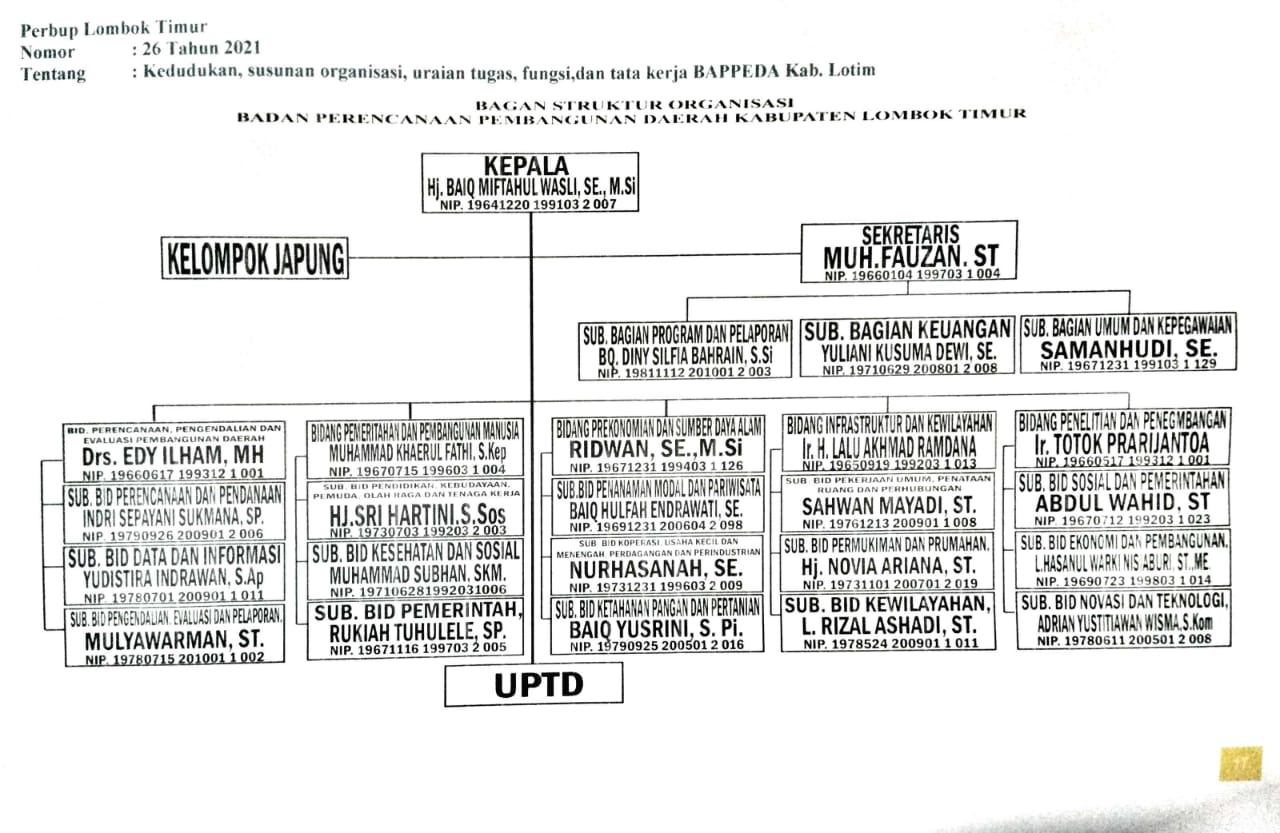Struktur Organisasi BAPPEDA Kab. Lotim Tahun 2021